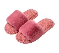 Zapatillas de estar por casa de felpa de un solo color, cómodas y mullidas, antideslizantes, con puntera abierta, pantuflas mullidas para mujer, de espuma viscoelástica, de felpa suave, ligeras
