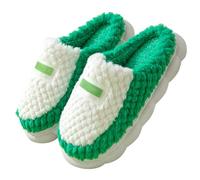 Zapatillas de estar por casa de felpa para mujer, cómodas zapatillas de algodón mullidas para invierno, cálidas, suaves, mullidas, delanteras cerradas, antideslizantes, informales, verde, 39 EU
