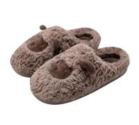 Zapatillas de estar por casa de felpa para mujer, pantuflas de invierno, lindas zapatillas de algodón, zapatos de cabaña mullidas, zapatos de felpa, antideslizantes, suaves, unisex, marrón, 40 EU