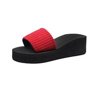 Zapatillas de estar por casa de moda para mujer, puntera abierta, zapatos de pailaille de verano, cuña para mujer, cuña con antideslizante, botines de otoño para mujer, color negro, rojo, 37 EU