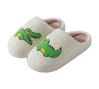 Zapatillas de estar por casa de peluche, diseño de animales adorables para | Zapatillas de Invierno Acogedoras para Mujer con Talón Abierto Suave Felpa Con Bordado Asimétrico Manzana Zapatillas