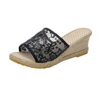 Zapatillas de estar por casa de verano abiertas con cuña para mujer, sandalias de paja con plataforma de malla, transpirables, informales, para exteriores, resistentes al desgaste, cómodas y casuales