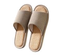 Zapatillas de estar por casa para hombre, ligeras, antideslizantes, suela suave, aspecto de lino, suela de goma abierta, pantuflas para hombre, pantuflas anchas con plataforma trasera abierta, café