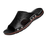 Zapatillas de estar por casa para hombre, sandalias de cuero ortopédicas, zapatos de verano, con soporte de arco, para verano, playa, antideslizantes, para interior y exterior, zapatillas de casa para