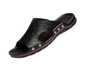 Zapatillas de estar por casa para hombre, sandalias de cuero ortopédicas, zapatos de verano, con soporte de arco, para verano, playa, antideslizantes, para interior y exterior, zapatillas de casa para