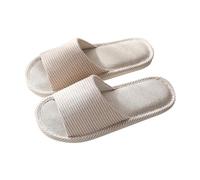 Zapatillas de estar por casa para mujer, algodón, pantuflas de lino, informales, suaves, para interiores, para el hogar, planas, antideslizantes, para invitados, suelas blandas, beige, 38 EU