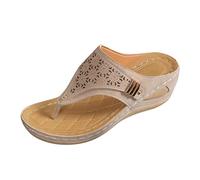 Zapatillas de estar por casa para mujer, cómodas, ergonómicas, abiertas, de piel, ligeras, elegantes, con puntera abierta, cómoda, pies anchos, plataforma, sandalias para mujer, beige, 41 EU