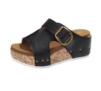 Zapatillas de estar por casa para mujer con cuña, pantuflas para mujer, de piel, abiertas, zapatos de playa, vintage, sandalias de ocio, sandalias de ocio, transpirables, sandalias ligeras para