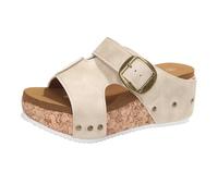 Zapatillas de estar por casa para mujer con cuña, pantuflas para mujer, de piel, abiertas, zapatos de playa, vintage, sandalias de ocio, sandalias de ocio, transpirables, sandalias ligeras para