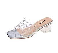 Zapatillas de estar por casa para mujer con purpurina con tacón, pantuflas de verano para mujer, planas, antideslizantes, zapatos de tacón alto con suela gruesa, sandalias informales para mujer, plata