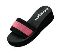 Zapatillas de estar por casa para mujer con tacón de cuña - Pantuflas de verano cómodas para mujer - Chanclas de baño con plataforma sandalias con tacón, Rosa intenso., 39