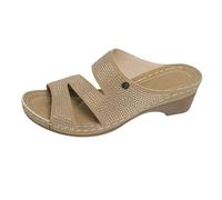 Zapatillas de estar por casa para mujer, con tacón, de piel, abiertas, para la playa, elegantes, informales, transpirables, cómodas, ligeras, resistentes al desgaste, zapatos de verano, marrón, 38 EU