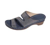 Zapatillas de estar por casa para mujer, con tacón, de piel, abiertas, para la playa, elegantes, informales, transpirables, cómodas, ligeras, resistentes al desgaste, zapatos de verano, azul, 43 EU
