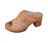 Zapatillas de estar por casa para mujer, con tacón, pantuflas de piel abiertas, tacones abiertos, tacón de bloque, zapatillas, sandalias, hebilla, zapatos informales, transpirables, zapatos de verano