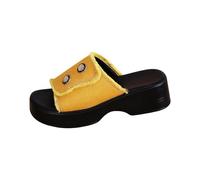 Zapatillas de estar por casa para mujer, cuña, de piel, abiertas, de plataforma, transpirables, informales, cómodas, para exteriores, modernas, elegantes, de verano, antideslizantes, amarillo, 41 EU