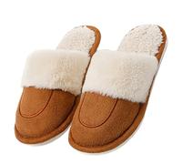 Zapatillas de estar por casa para mujer, de felpa, parte delantera, cerrada, de algodón, suaves, cómodas, cálidas, para invierno, mullidas, antideslizantes, ligeras, exquisitas, lavables, café, 35 EU
