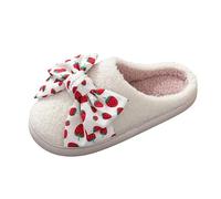 Zapatillas de estar por casa para mujer, de invierno, cálidas y cálidas, de algodón, mocasines, informales, con puntera cerrada, tacón abierto, un pie (cálido para mujer, con lazo de terciopelo