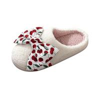 Zapatillas de estar por casa para mujer, de invierno, cálidas y cálidas, de algodón, mocasines, informales, con puntera cerrada, tacón abierto, un pie (cálido para mujer, con lazo de terciopelo