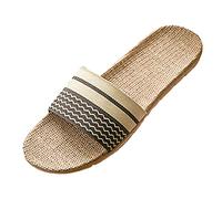 Zapatillas de estar por casa para mujer, de lino, ligeras, transpirables, sandalias de verano antideslizantes con diseño a rayas, cómodas zapatillas de fieltro para jardín, elegantes zapatos casuales