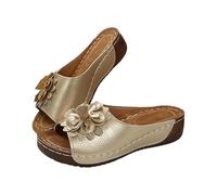 Zapatillas de estar por casa para mujer, de verano, abiertas, de piel, elegantes, con flores, para el tiempo libre, puntera abierta, transpirables, zapatos planos, cómodas, ligeras, plataformas
