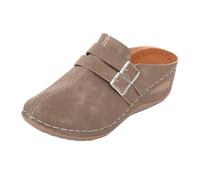 Zapatillas de estar por casa para mujer, de verano, con frente, cerradas, de piel, elegantes, con plataforma, cómodas, informales, transpirables, tallas grandes, caqui, 39 EU