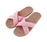 Zapatillas de estar por casa para mujer, de verano, elegantes, de lino, trenzadas, informales, modernas, de verano, para playa, ligeras, transpirables, para interiores y exteriores, Rosa., 39 EU