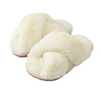 Zapatillas de Estar por Casa para Mujer Niñas Niño Zapatillas de Felpa Caliente Invierno Peludas Peluche Mujer Pantuflas Punta Abierta Slippers Blanco EU 29/30 (Tamaño de la Etiqueta) 30/31