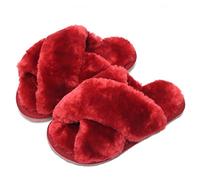 Zapatillas de Estar por Casa para Mujer Niñas Niño Zapatillas de Felpa Caliente Invierno Peludas Peluche Mujer Pantuflas Punta Abierta Slippers Rojo EU 31/32 (Tamaño de la Etiqueta) 32/33