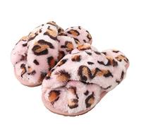 Zapatillas de Estar por Casa para Mujer Niñas Niño Zapatillas de Felpa Caliente Invierno Peludas Peluche Mujer Pantuflas Punta Abierta Slippers Leopard Rosa EU 35/36 (Tamaño de la Etiqueta) 36/37