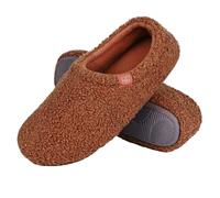 Zapatillas de estar por casa para mujer, pantuflas de felpa mullidas y cerradas, pantuflas de forro polar, pantuflas cálidas para el hogar, invierno, algodón, lino, suela suave, zapatos de casa, café