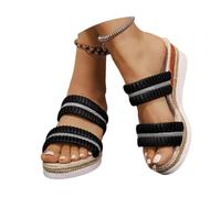Zapatillas de estar por casa para mujer, pantuflas informales para mujer, cómodas sandalias de playa con suela de cuña para uso diario, salidas, citas y noches, Negro , 39 EU