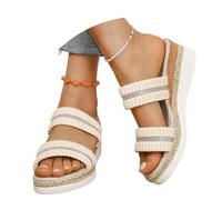Zapatillas de estar por casa para mujer, pantuflas informales para mujer, cómodas sandalias de playa con suela de cuña para uso diario, salidas, citas y noches, beige, 42 EU