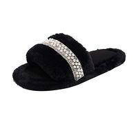 Zapatillas de estar por casa para mujer, unisex, para invierno, de felpa, espuma viscoelástica, punta abierta, alivio del dolor, antideslizantes, informales, zapatillas de invierno, Negro , 40 EU