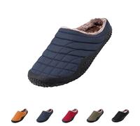 Zapatillas de estar por casa para mujer y hombre, cálidas, de espuma viscoelástica, de lino de algodón, para parejas, forro polar, térmicas, antideslizantes, cómodas, con puntera cerrada, nubes, azul