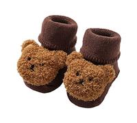 Zapatillas de estar por casa para niña y niño, de peluche, para interior, para invierno, para guardería, calcetines de suelo, antideslizantes, para niños pequeños, café, Small