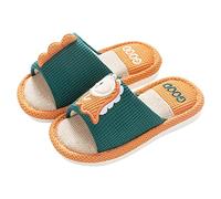 Zapatillas de estar por casa para niños con estampado de dinosaurios de dibujos animados para niños pequeños con punta abierta, algodón, lino, cómodas, suaves, lindas, zapatillas básicas para el