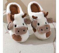 Zapatillas de felpa 3D con forma de vaca, hechas de material y esponjoso, proporcionan una cómoda, mantienen los pies cálidos y son llamativas, lo que añade diversión a en casa. Zapatos para mujer