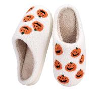 Zapatillas de Halloween para mujer, zapatillas de calabaza de peluche, zapatillas de Halloween, estampado divertido, zapatillas retro de felpa suave, cálidas, para invierno, cómodas pantuflas para el