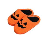 Zapatillas de Halloween para mujer, zapatillas de felpa para mujer, zapatos lindos para otoño, cálidas, pantuflas de interior, zapatillas divertidas con patrón de calabaza, chanclas de baño de felpa