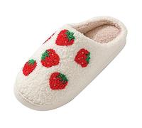Zapatillas de invierno cómodas para el hogar, diseño de fresas de dibujos animados, para hombres y mujeres, modelos de pareja, parte inferior gruesa, cálidas, comedia para mujer, Red, 40.5 EU