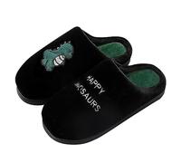Zapatillas de Invierno con diseño de Dinosaurio para Pareja, Interior, Familia, niños y niñas, Gama de tamaño Completo, sólido Negro, cálido y Antideslizante, Felpa_1