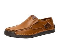 Zapatillas de invierno para hombre, de piel, deportivas, retro, para el tiempo libre, impermeables, de piel, ligeras, minimalistas, con puntera abierta, sin cordones, marrón, 47 EU