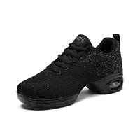 Zapatillas de Jazz Deportivas para Mujeres Calzado de Entrenamiento para Baile de Marcha Deportiva de Zumba Atlética con Cordones de Malla de Cojín de Aire Fitness para Mujer Zapatillas, Negro , 42