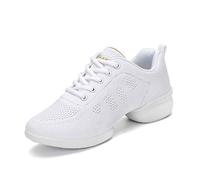 Zapatillas de Jazz Deportivas para Mujeres Calzado de Entrenamiento para Baile de Marcha Deportiva de Zumba Atlética con Cordones de Malla de Cojín de Aire Fitness para Mujer Zapatillas, blanco, 41 EU