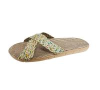 Zapatillas de lino para mujer, ligeras, pantuflas para mujer, suela antideslizante, sandalias de exterior, sandalias traseras abiertas, zapatillas informales, zapatos de verano, transpirables