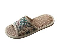 Zapatillas de lino para mujer, pantuflas para mujer, para interior y exterior, antideslizantes, para dormitorio, puntera abierta, zapatos de algodón, antideslizantes, lavables, zapatillas de casa de