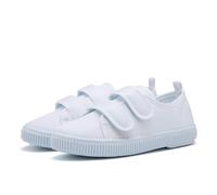 Zapatillas de lona blanca transpirables para niños, zapatos ligeros para jardín de infantes con cierre de velcro para niños y niñas, para interiores, baile, escuela, gimnasio, 28 EU