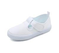 Zapatillas de lona blanca transpirables para niños, zapatos ligeros para jardín de infantes con cierre de para niños y niñas, para interiores, baile, escuela, gimnasio, Blanco2, 32 EU