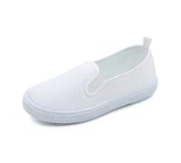Zapatillas de lona blanca transpirables para niños, zapatos ligeros para jardín de infantes con cierre de para niños y niñas, para interiores, baile, escuela, gimnasio, Blanco1, 17 UK