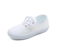 Zapatillas de lona blanca transpirables para niños, zapatos ligeros para jardín de infantes con cierre de para niños y niñas, para interiores, baile, escuela, gimnasio, Blanco5, 28 EU